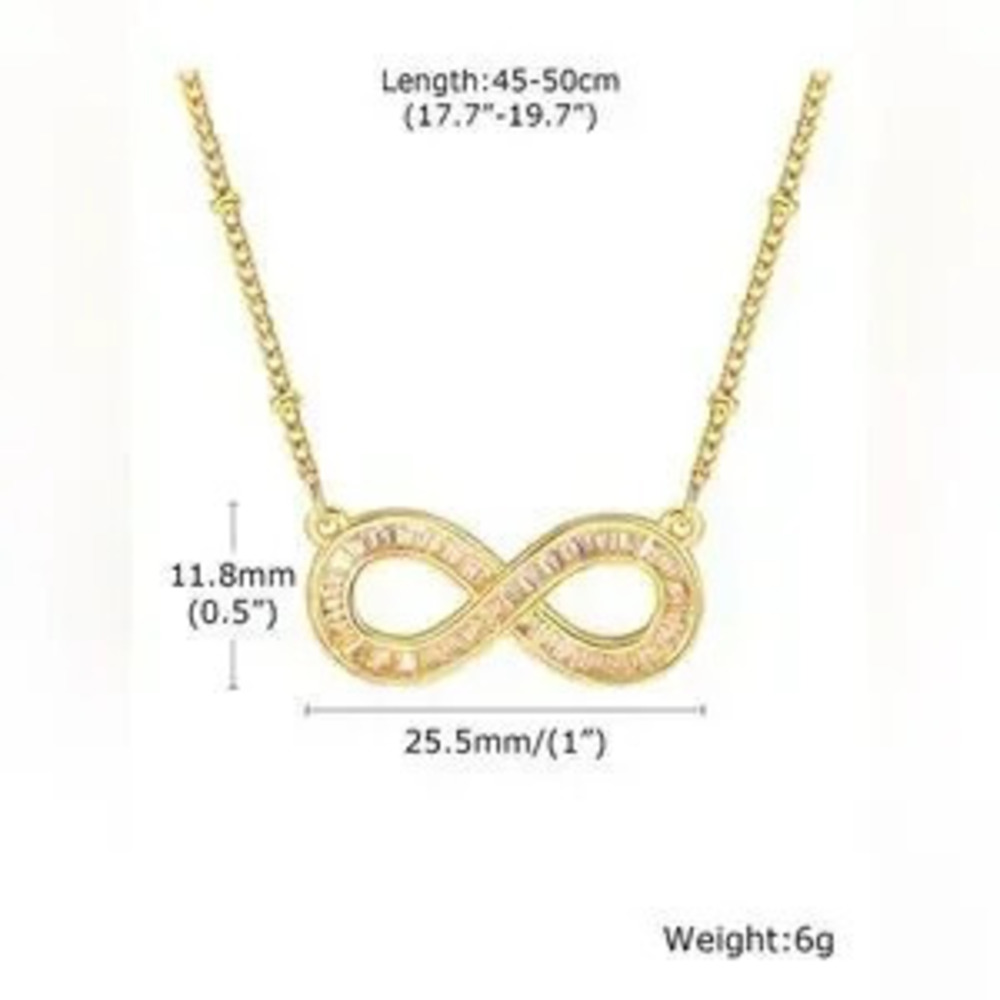 18K Gold Infinity Symbol Diamond Baguette Inlay Love Forever Necklace